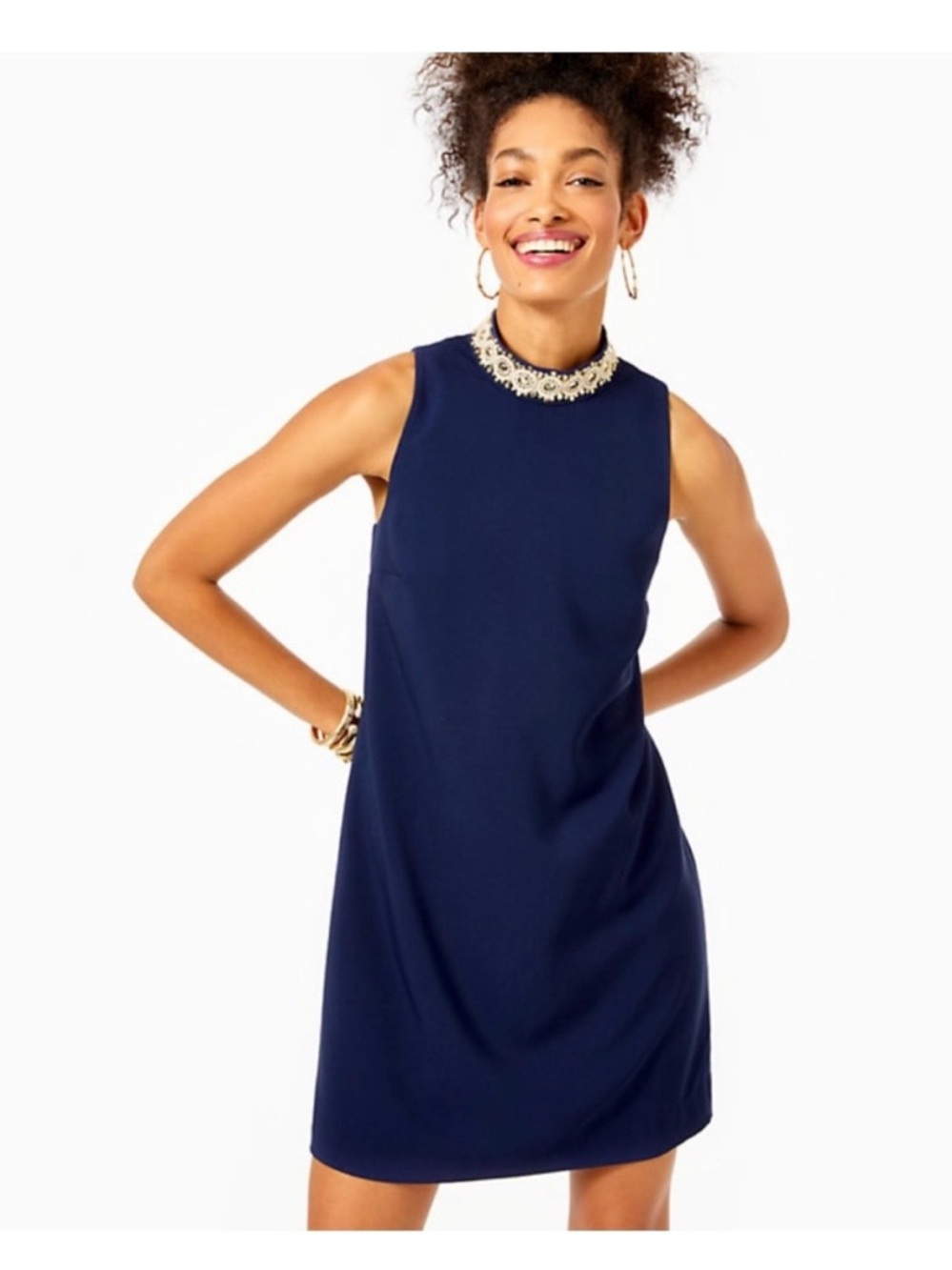 Lilly Pulitzer Navy Sleeveless Shift Dress with Embellished Collar